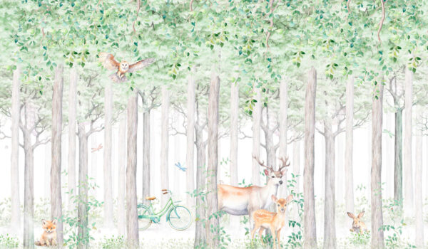 Ein Gemälde mit Tieren in einem Wald Ein Gemälde mit Tieren in einem Wald