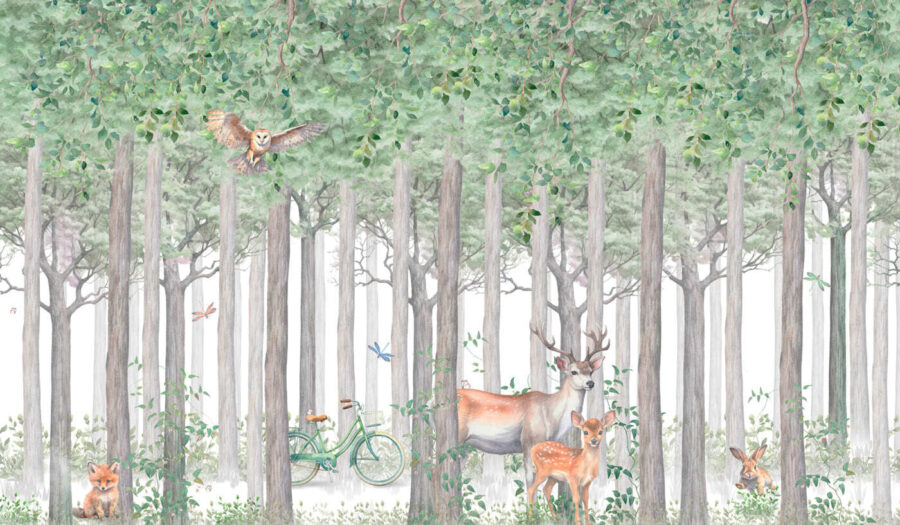 Eine Gruppe von Tieren in einem Wald Eine Gruppe von Tieren in einem Wald