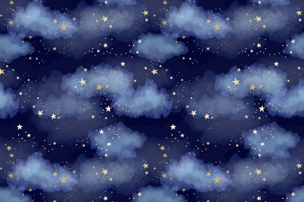 Ein blauer Himmel mit Wolken und Sternen Ein blauer Himmel mit Wolken und Sternen