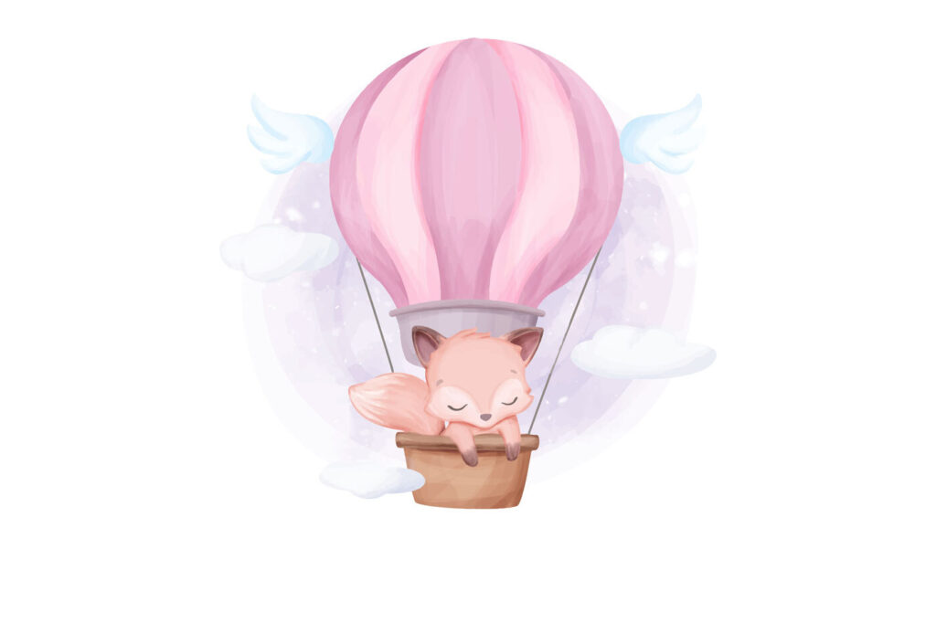 Ein Cartoon-Fuchs in einem Heißluftballon Ein Cartoon-Fuchs in einem Heißluftballon