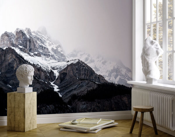 Ein verschneiter Berg mit Bäumen Ein verschneiter Berg mit Bäumen