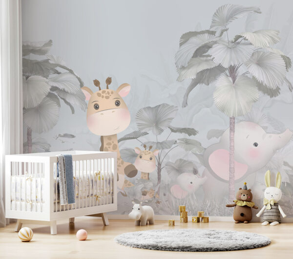 Eine Giraffe und ein Elefant in einem Wald Eine Giraffe und ein Elefant in einem Wald