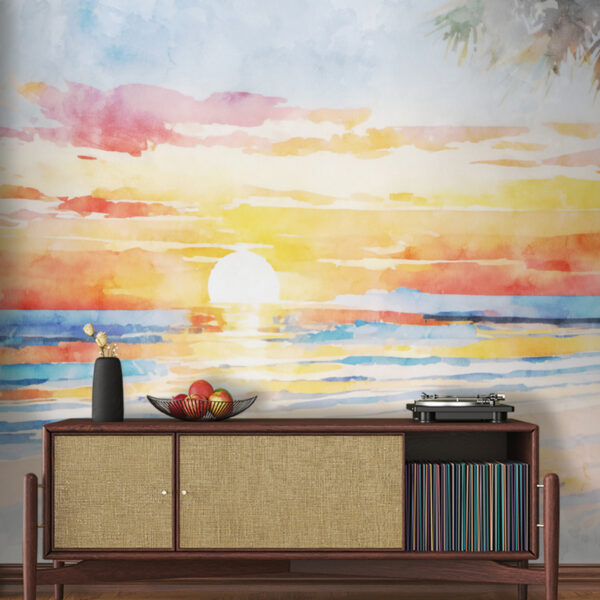 Aquarell eines Strandes mit Sonnenuntergang Aquarell eines Strandes mit Sonnenuntergang