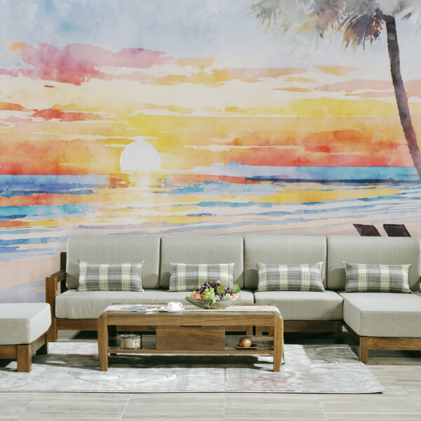 Aquarell eines Strandes mit Sonnenuntergang Aquarell eines Strandes mit Sonnenuntergang