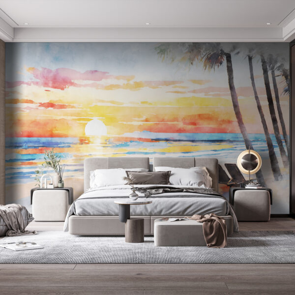 Aquarell eines Strandes mit Sonnenuntergang Aquarell eines Strandes mit Sonnenuntergang