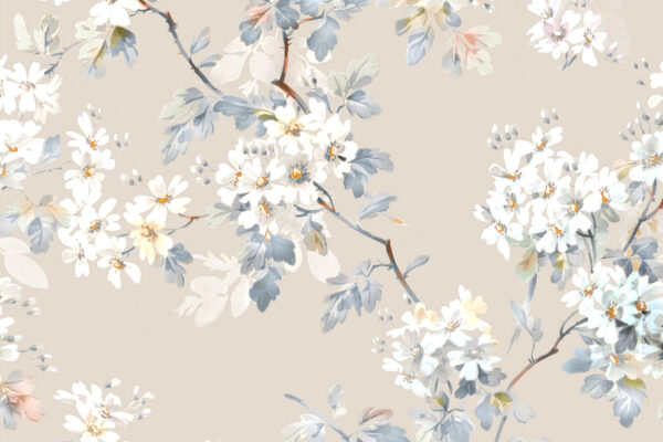 Florales Muster aus weißen Blumen und blauen Blättern Florales Muster aus weißen Blumen und blauen Blättern