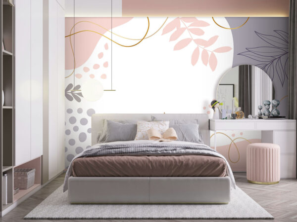Weißer Hintergrund mit rosa und blau und lila Formen und Blätter Weißer Hintergrund mit rosa und blau und lila Formen und Blätter