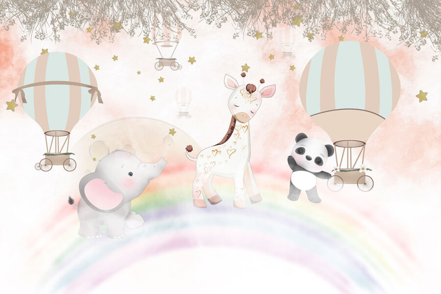 Cartoon-Tiere auf einem Regenbogen