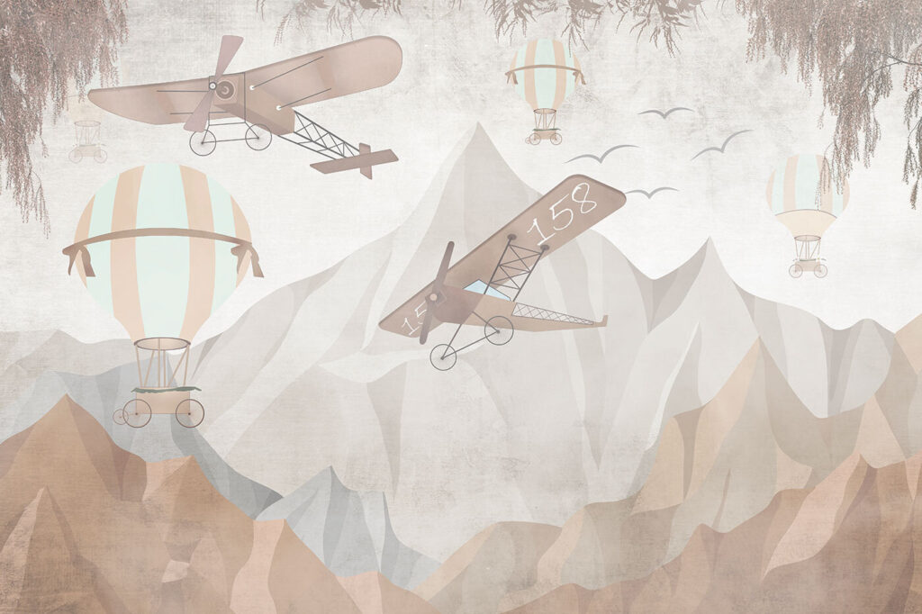 Gemälde von Flugzeugen, die über Berge fliegen Gemälde von Flugzeugen, die über Berge fliegen
