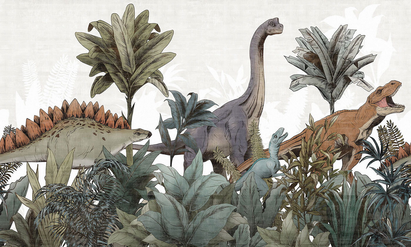 Gruppe von Dinosauriern in einem Dschungel u96938p - Gruppe von Dinosauriern in einem Dschungel