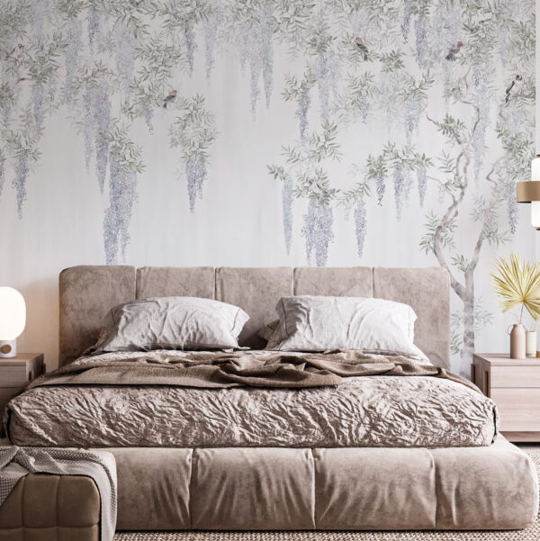 Tapete mit Blumen und Vögeln Tapete mit Blumen und Vögeln