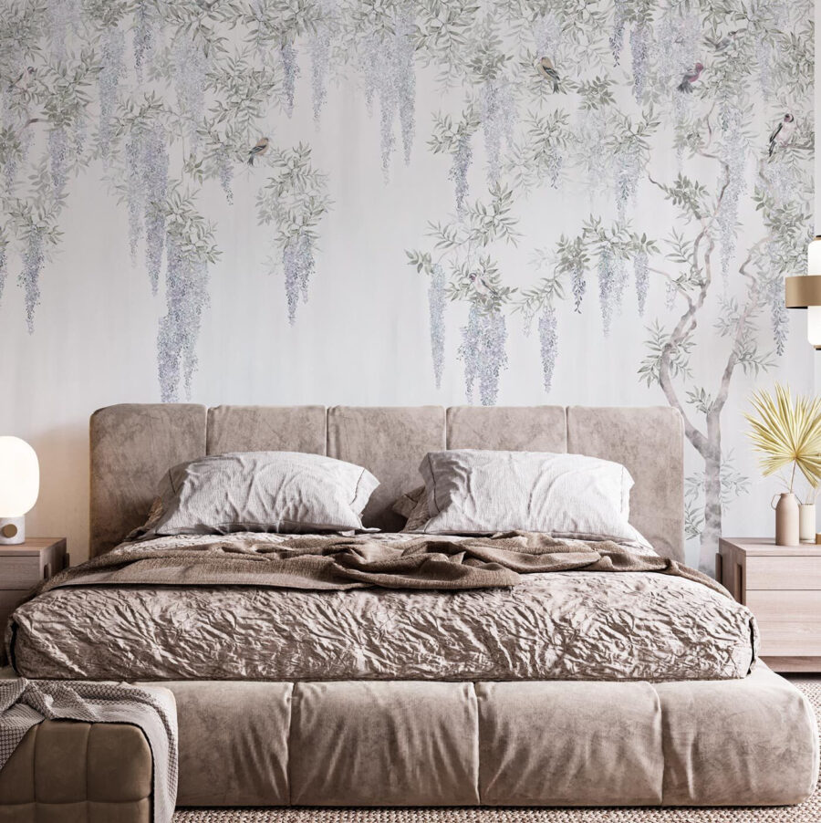 Tapete mit Blumen und Vögeln Tapete mit Blumen und Vögeln