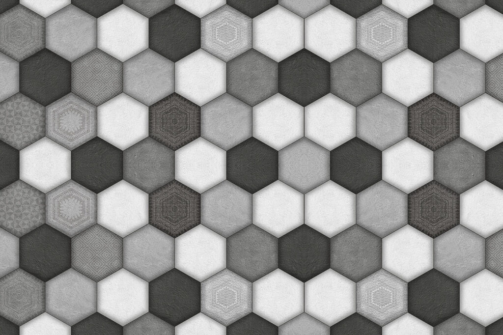 Geometrisches sechseckiges Muster in Graustufen Geometrisches sechseckiges Muster in Graustufen