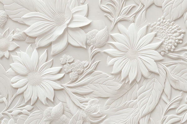 Weiße Wand mit Blumen und Blättern Weiße Wand mit Blumen und Blättern