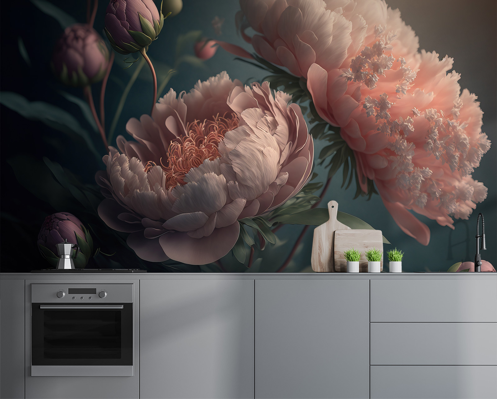 Delicate peonies in soft colors