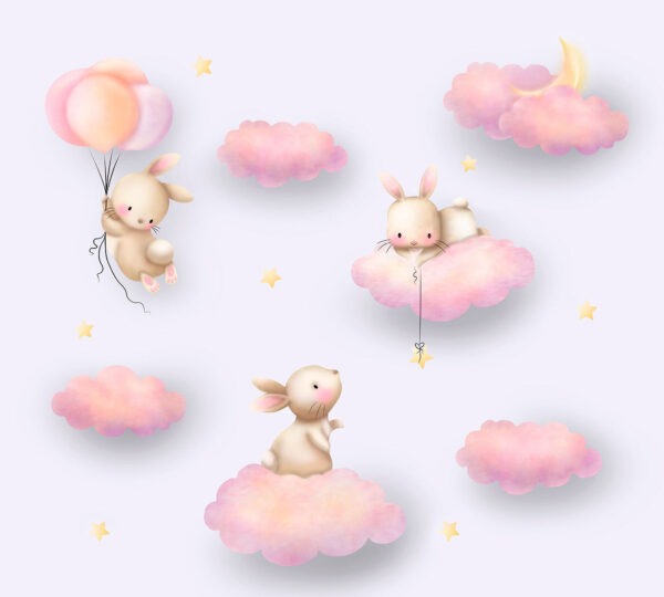 Gruppe von Kaninchen auf Wolken Gruppe von Kaninchen auf Wolken
