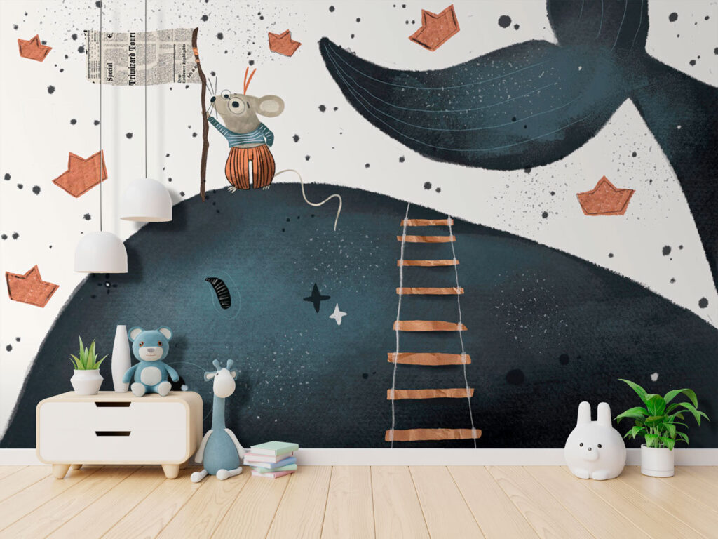 Mouse holding a flag on a whale