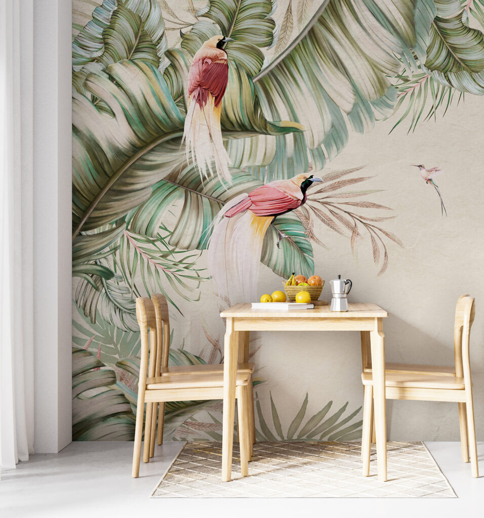Tropical scene with vibrant birds