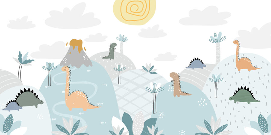 Cartoon von Dinosauriern auf einem Hügel