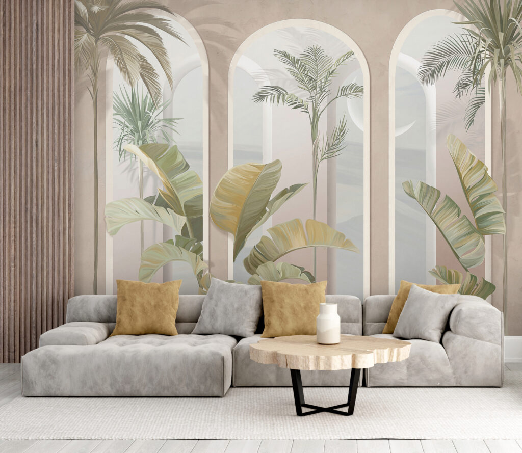 Wall mural of a room with palm trees Wall mural of a room with palm trees