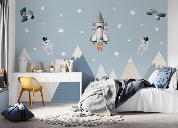 Space shuttle and astronaut in the sky