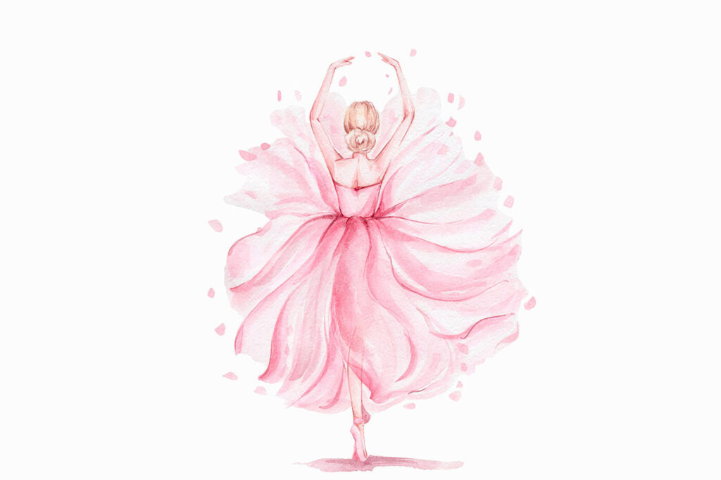 Aquarell einer Frau in einem rosa Kleid Aquarell einer Frau in einem rosa Kleid