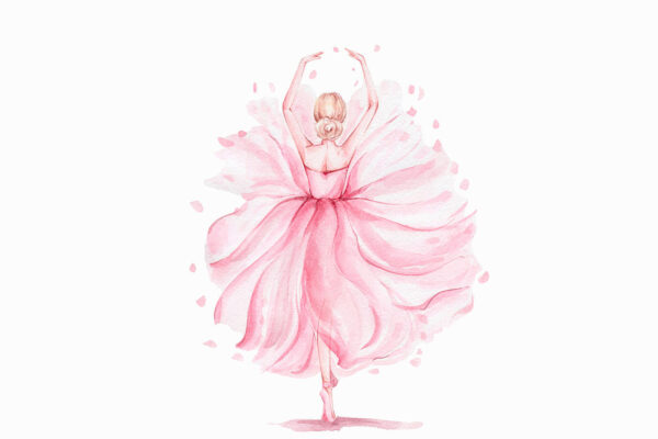 Aquarell einer Frau in einem rosa Kleid Aquarell einer Frau in einem rosa Kleid