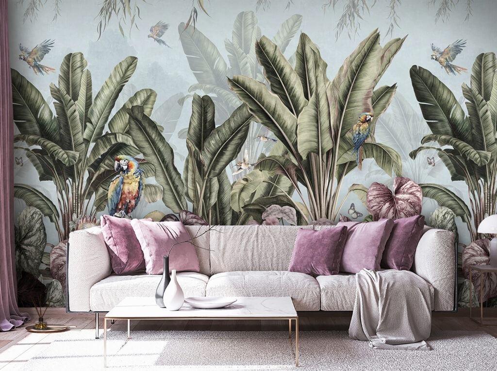 u96259pig38 1024x764 - Tapete mit tropischen Pflanzen und Vögeln - tegory