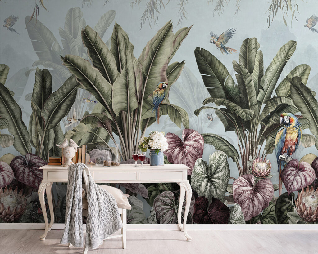 u96259pig5 1024x819 - Tapete mit tropischen Pflanzen und Vögeln - tegory