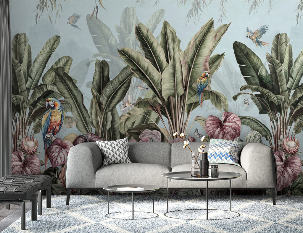 u96259pig1 1024x788 - Tapete mit tropischen Pflanzen und Vögeln - tegory