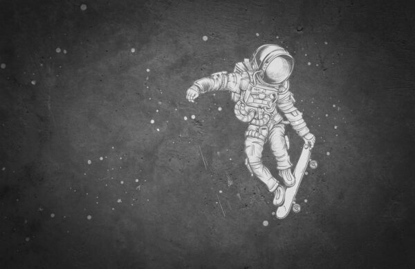 Zeichnung eines Astronauten auf einem Skateboard Zeichnung eines Astronauten auf einem Skateboard