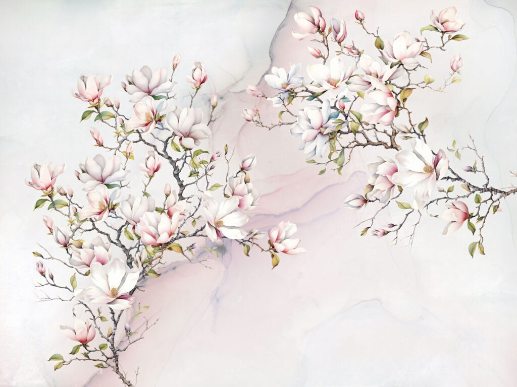 Malerei von Blumen auf einer Marmoroberfläche Malerei von Blumen auf einer Marmoroberfläche
