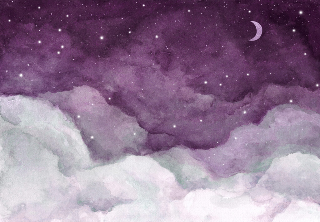 Ein violetter Himmel mit Wolken und Sternen Ein violetter Himmel mit Wolken und Sternen