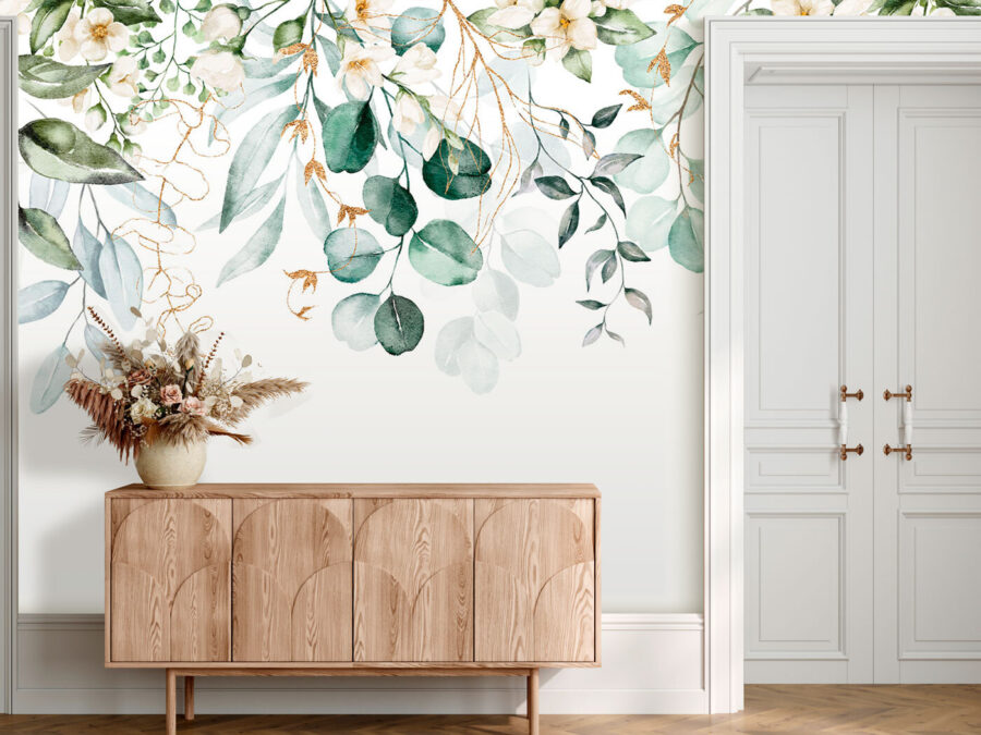 Aquarellmalerei von Blättern und Blumen