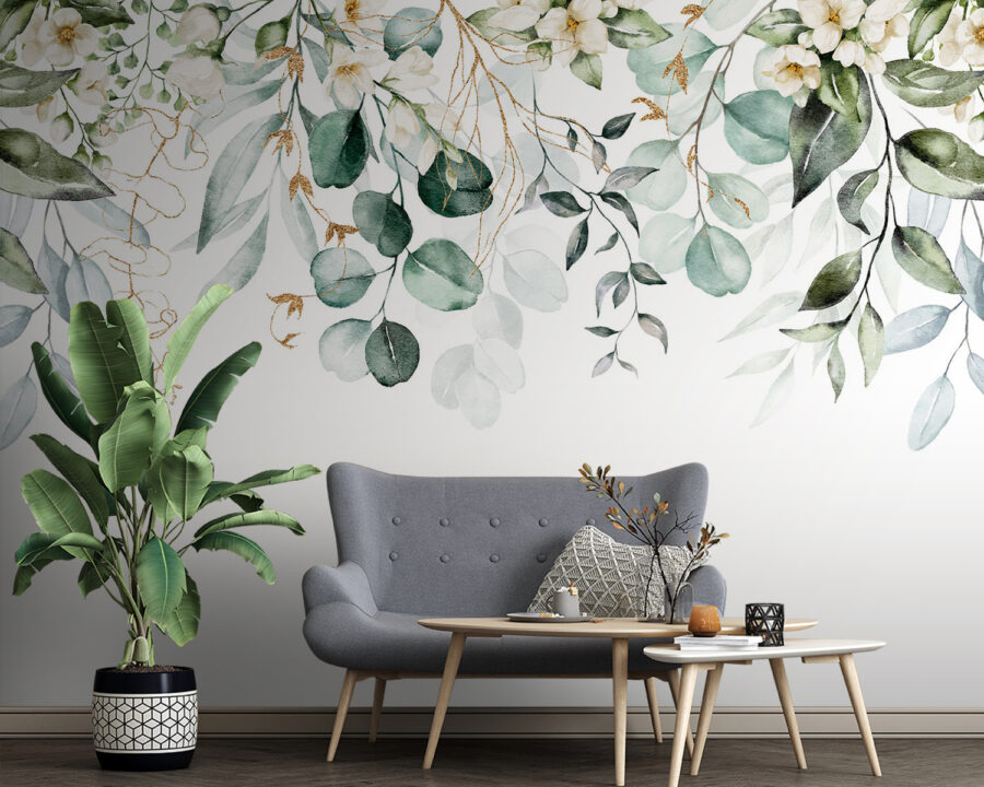 Aquarellmalerei von Blättern und Blumen