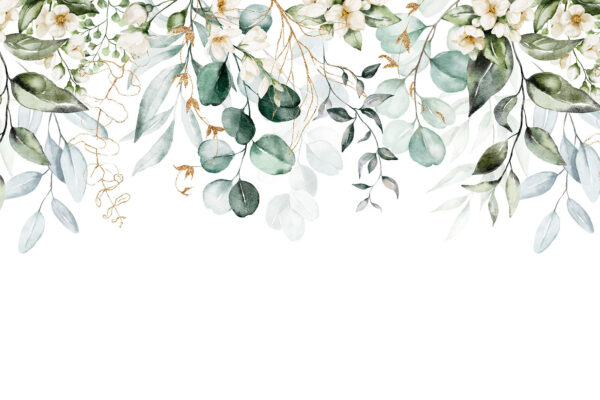 Aquarellmalerei von Blättern und Blumen Aquarellmalerei von Blättern und Blumen