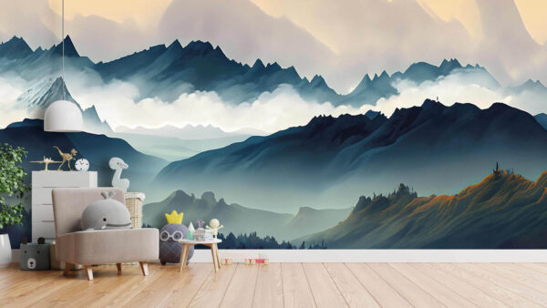 Landschaft mit Bergen und Nebel Landschaft mit Bergen und Nebel
