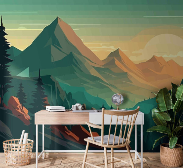 Eine Landschaft mit Bergen und Bäumen Eine Landschaft mit Bergen und Bäumen