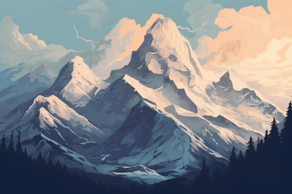 Bergkette mit Bäumen und Wolken Bergkette mit Bäumen und Wolken