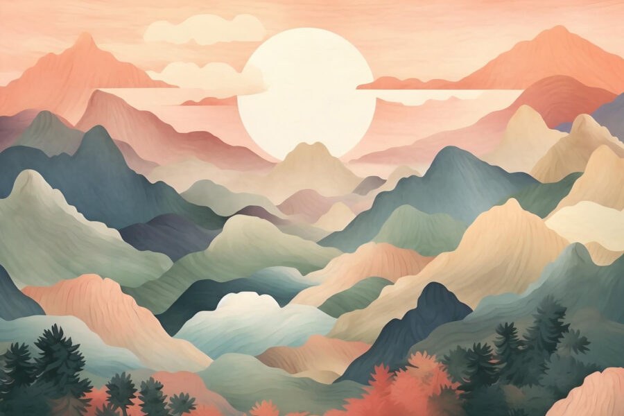 Landschaft mit Bergen und Bäumen
