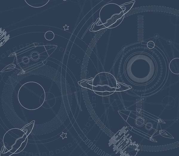 Blauer und weißer Hintergrund mit Planeten und Sternen Blauer und weißer Hintergrund mit Planeten und Sternen