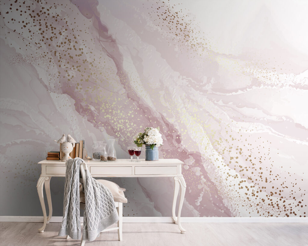 Shimmering blush mountain landscape art