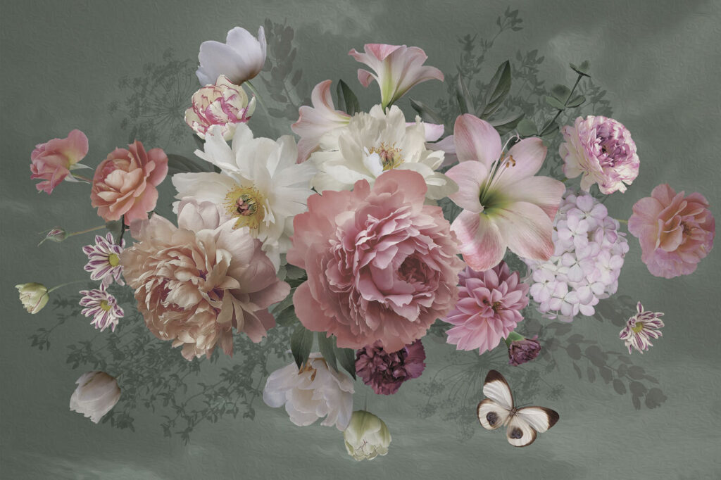 Group of flowers with a butterfly