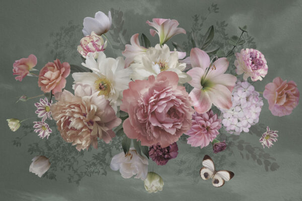 Group of flowers with a butterfly