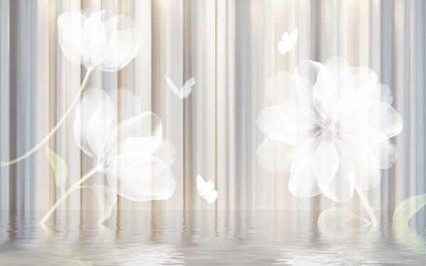 Weiße Blumen und Schmetterlinge in einem Raum Weiße Blumen und Schmetterlinge in einem Raum