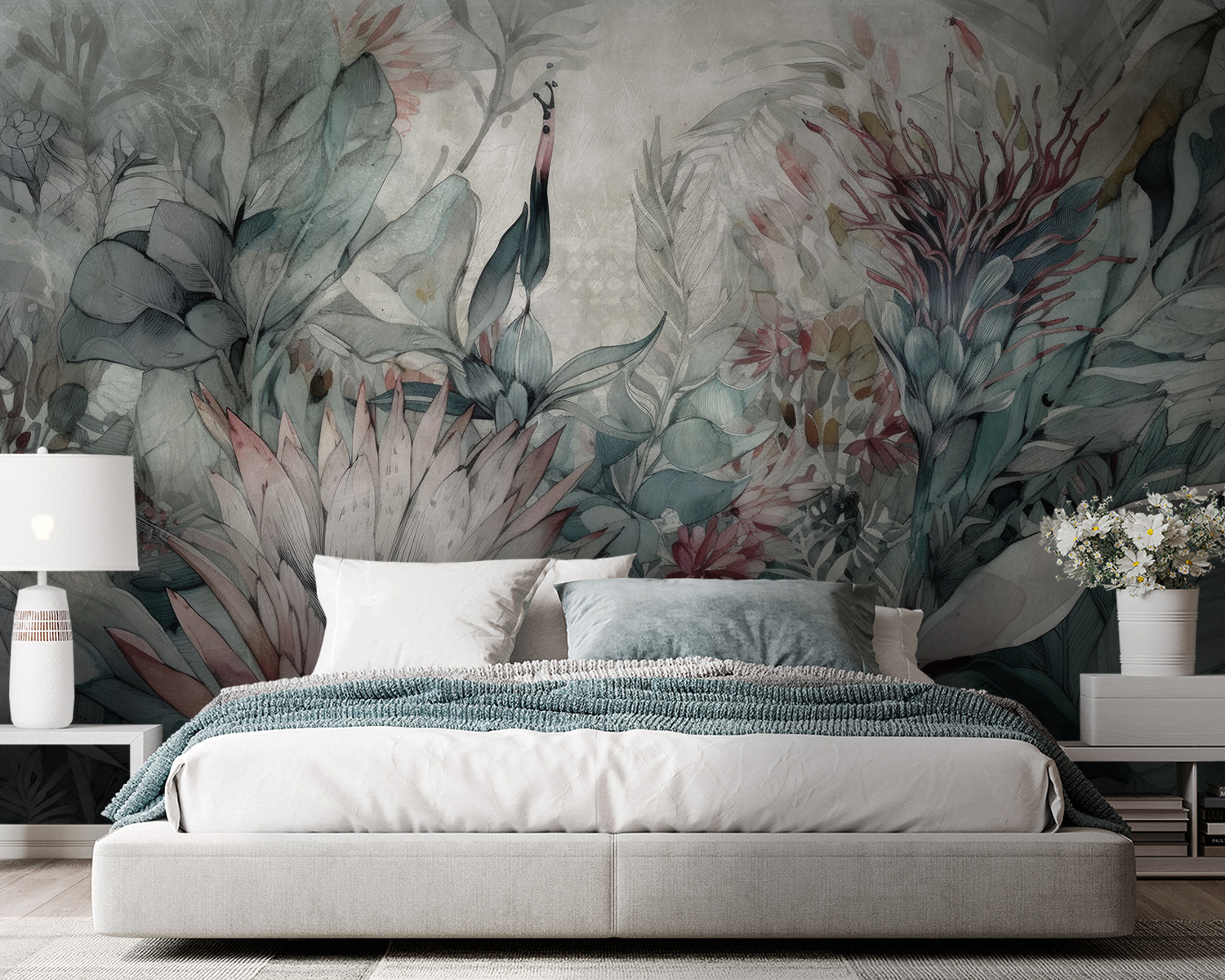 Painting of flowers and leaves