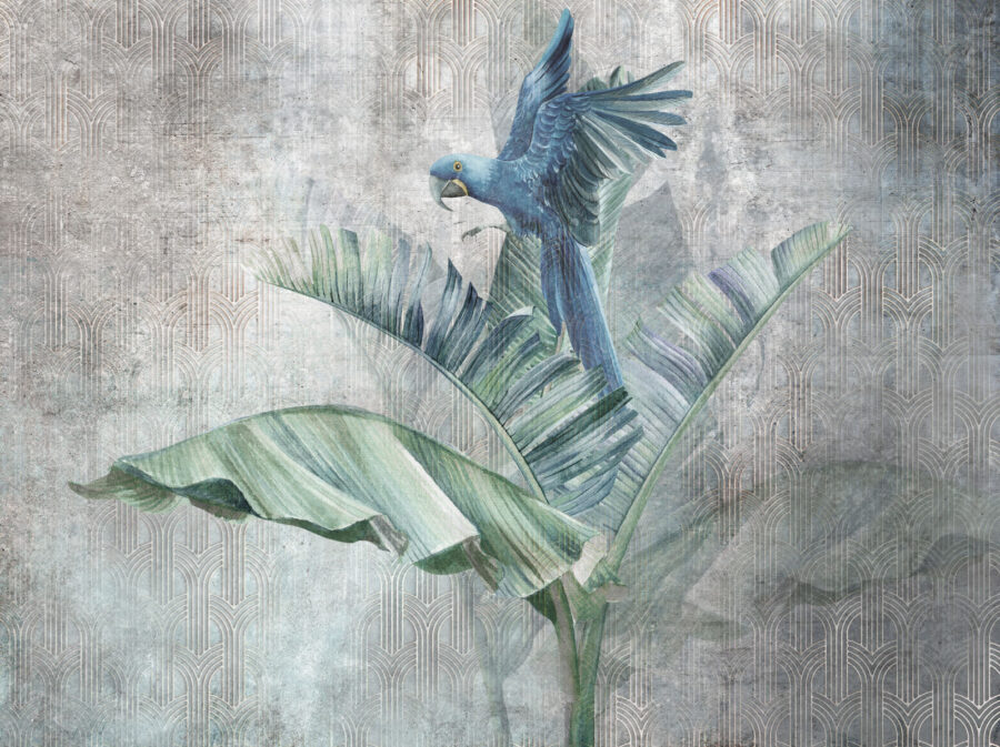 Blauer Papagei auf einem Bananenblatt Blauer Papagei auf einem Bananenblatt