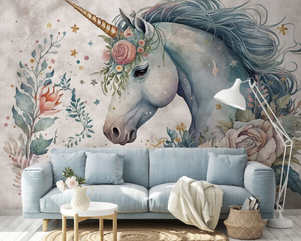 Einhorn mit Blumen und Blättern Einhorn mit Blumen und Blättern