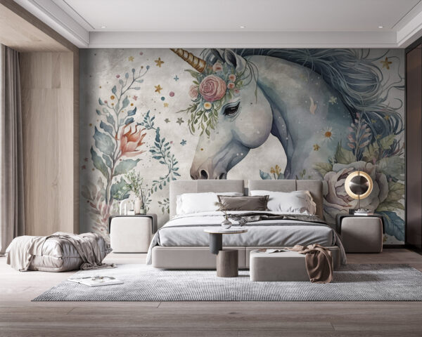 Einhorn mit Blumen und Blättern Einhorn mit Blumen und Blättern