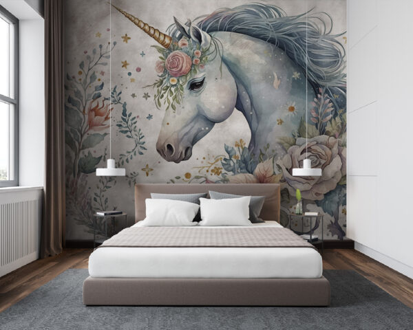 Einhorn mit Blumen und Blättern Einhorn mit Blumen und Blättern